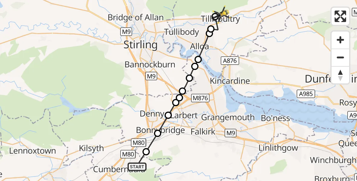 Flight route Police Helicopter Abronhill - Tillicoultry, 30 September 2026, 21:09