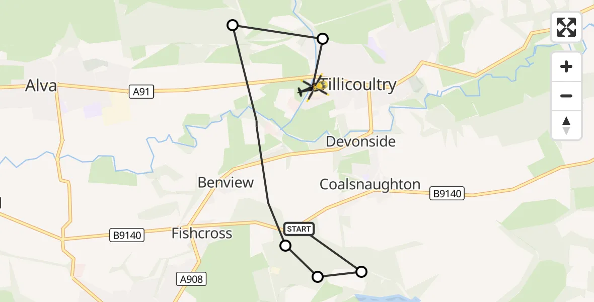 Flight route Police Helicopter Benview - Tillicoultry, 30 September 2026, 21:28