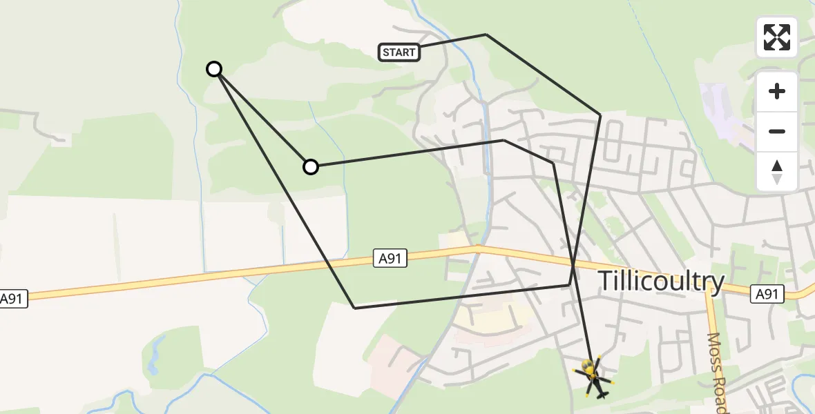 Flight route Police Helicopter Tillicoultry - Tillicoultry, 30 September 2026, 21:33