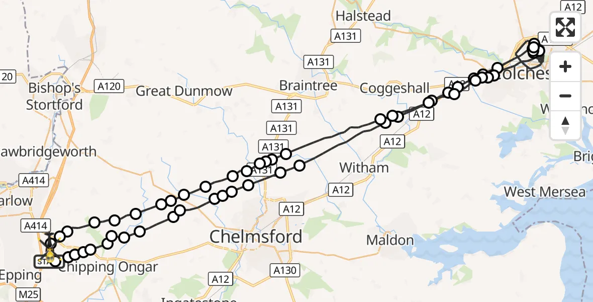 Flight route Police Helicopter North Weald Airfield - North Weald Airfield, 30 September 2026, 22:57