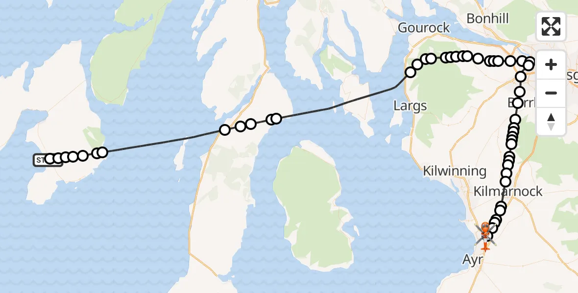 Flight route Coastguard Helicopter Islay Airport - Glasgow Prestwick Airport, 30 September 2026, 23:59
