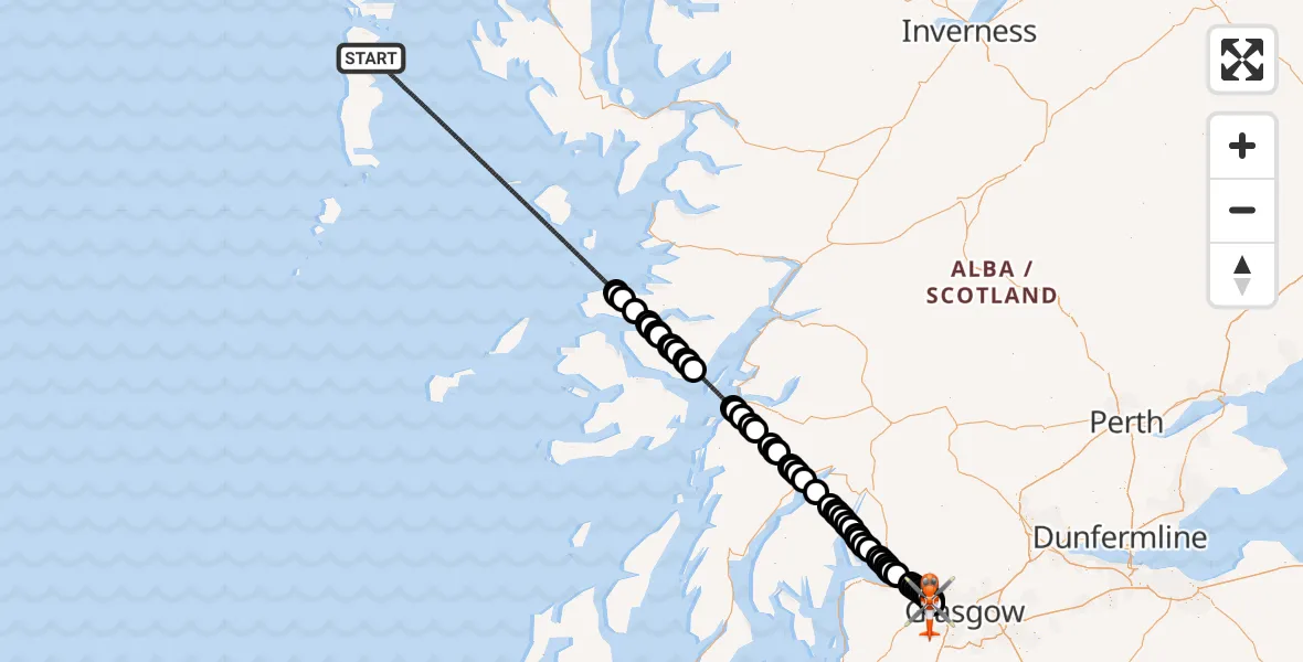 Flight route Coastguard Helicopter Inner Seas - Glasgow Airport, 01 October 2026, 02:49