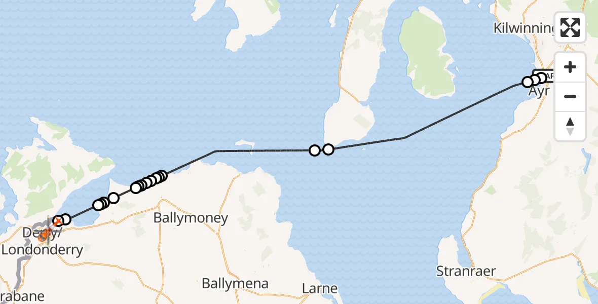 Flight route Coastguard Helicopter Glasgow Prestwick Airport - Lough Foyle, 01 October 2026, 03:49