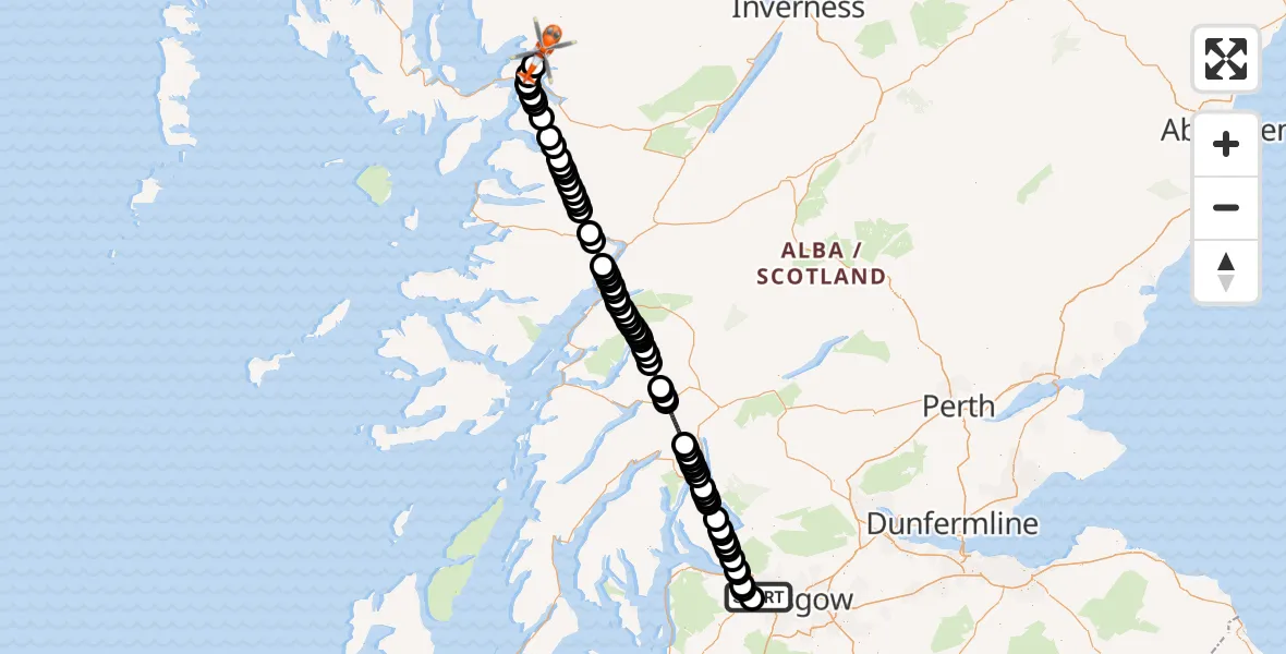 Flight route Coastguard Helicopter Glasgow Airport - Ardnarff, 01 October 2026, 05:01