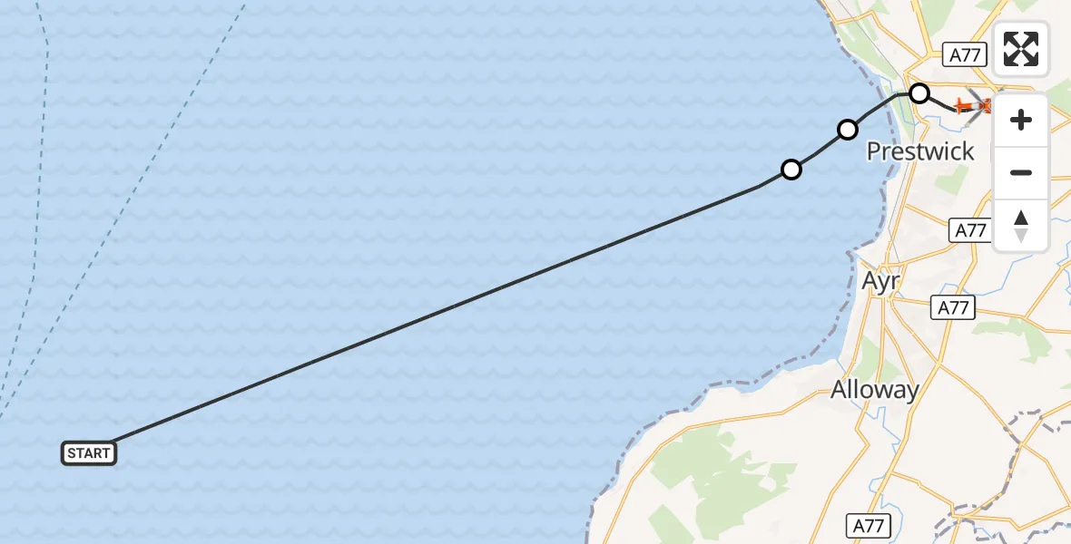 Flight route Coastguard Helicopter Inner Seas - Glasgow Prestwick Airport, 01 October 2026, 05:40