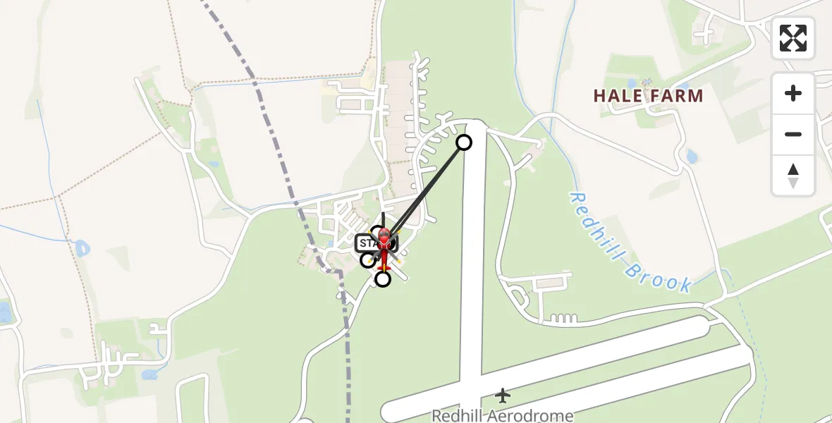 Flight route Air Ambulance Helicopter Redhill Aerodrome - Salfords, 01 October 2026, 06:20
