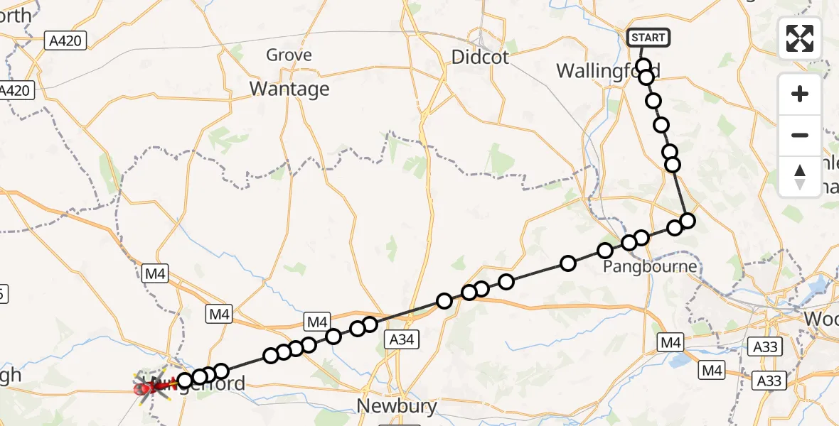 Flight route Air Ambulance Helicopter RAF Benson - Hungerford, 01 October 2026, 07:06