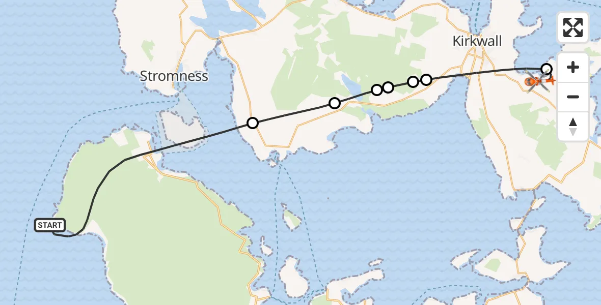 Flight route Coastguard Helicopter North Atlantic Ocean - Kirkwall Airport, 01 October 2026, 07:14