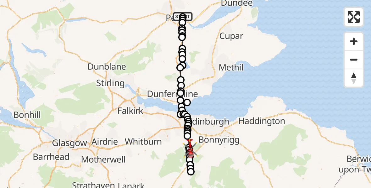 Flight route Air Ambulance Helicopter Scone - Midlothian, 01 October 2026, 08:02