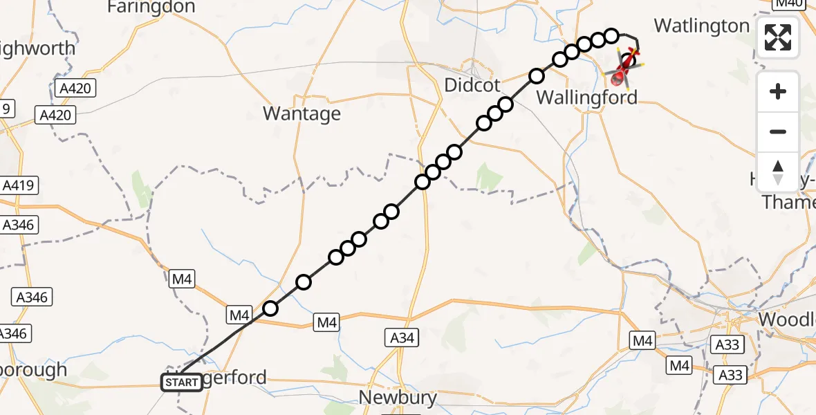 Flight route Air Ambulance Helicopter Hungerford - RAF Benson, 01 October 2026, 08:19
