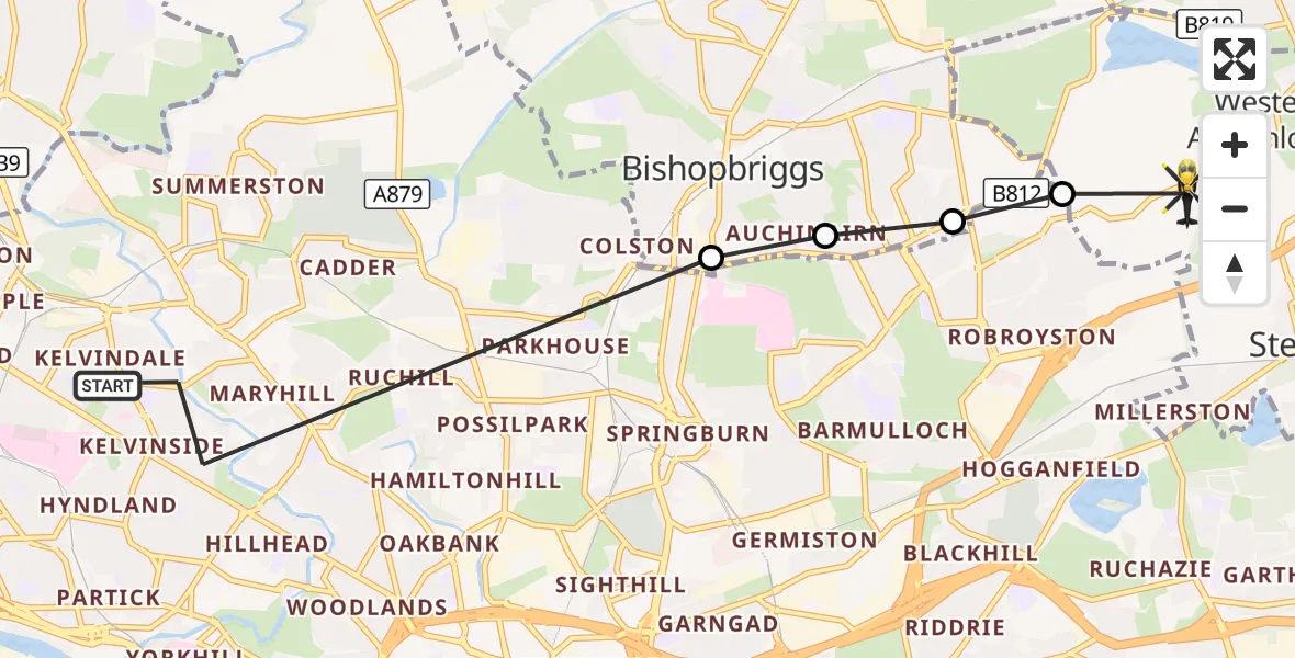 Flight route Police Helicopter Glasgow - Stepps, 01 October 2026, 08:54