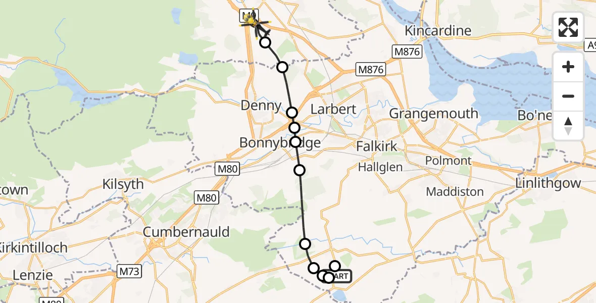 Flight route Police Helicopter Limerigg - Bannockburn, 01 October 2026, 09:03