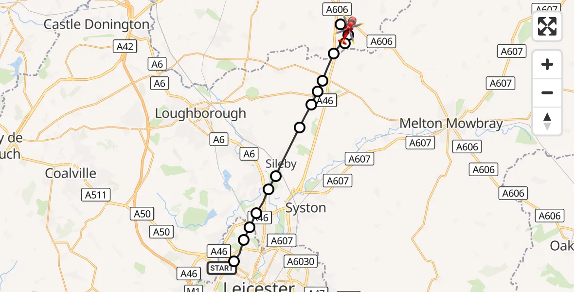 Flight route Air Ambulance Helicopter New Parks - Hickling, 01 October 2026, 09:22