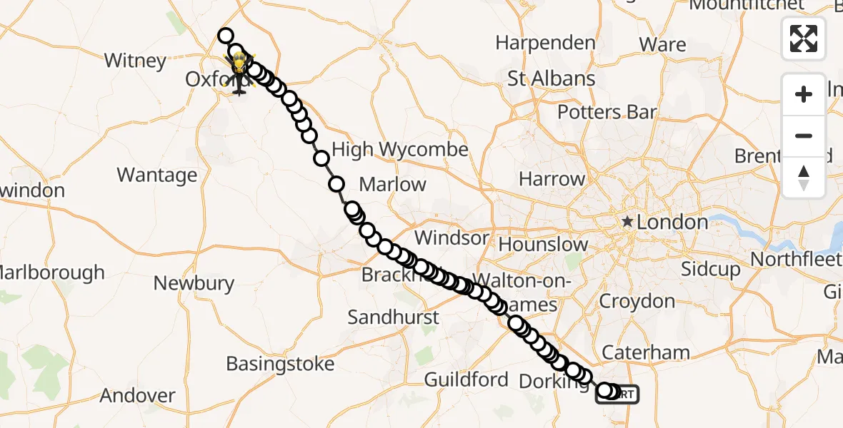 Flight route Police Helicopter Salfords - Oxford, 01 October 2026, 09:25