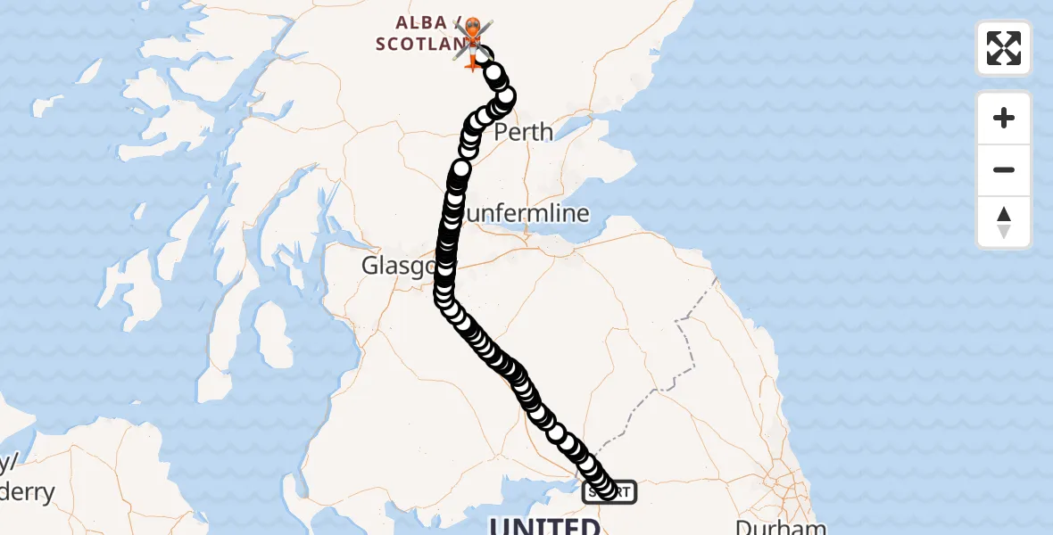 Flight route Coastguard Helicopter Carlisle Lake District Airport - Killiecrankie, 01 October 2026, 09:45
