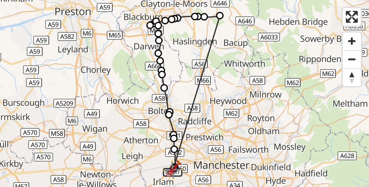 Flight route Air Ambulance Helicopter Manchester Barton Aerodrome - Manchester Barton Aerodrome, 01 October 2026, 09:52