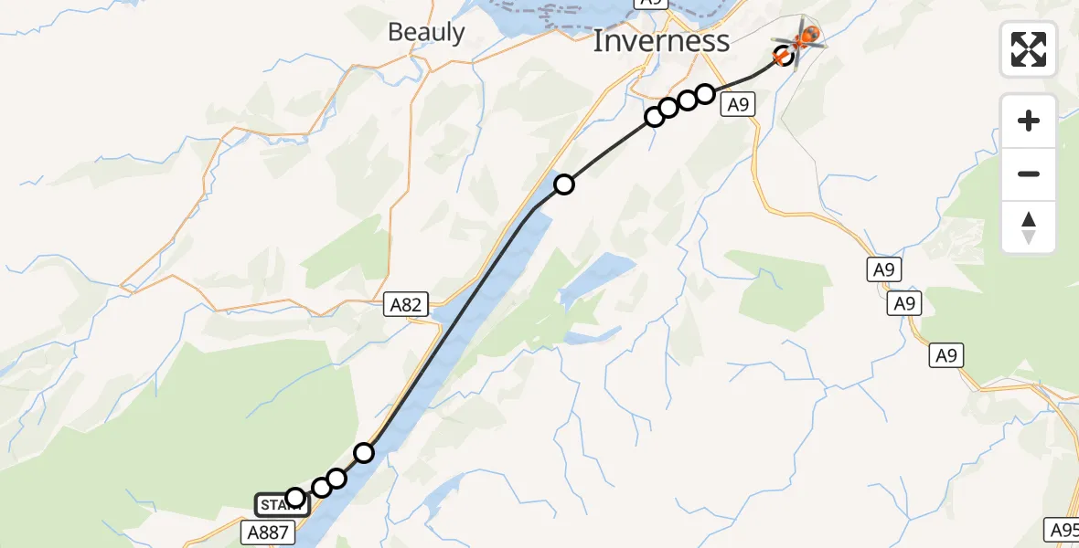 Flight route Coastguard Helicopter Invermoriston - Newlands of Culloden, 01 October 2026, 10:56