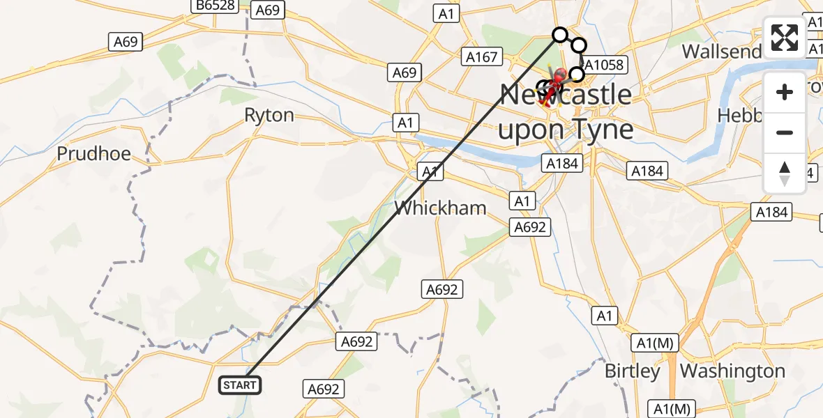 Flight route Air Ambulance Helicopter Hamsterley Mill - Newcastle Royal Victoria Infirmary, 01 October 2026, 11:06