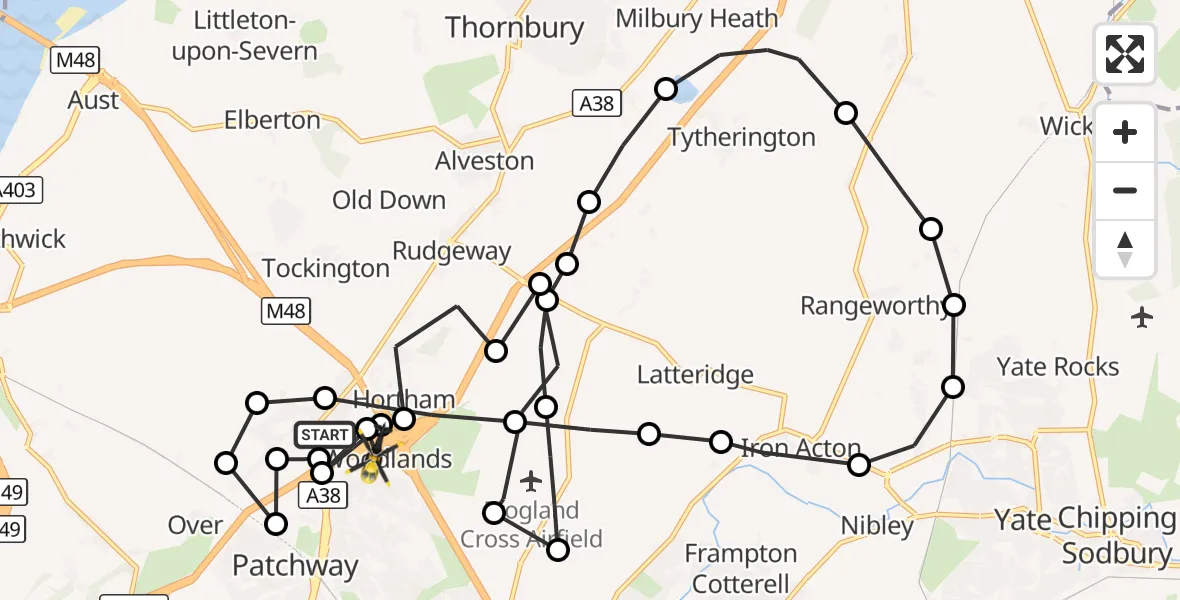 Flight route Police Helicopter Almondsbury Helicopter Base - Almondsbury Helicopter Base, 01 October 2026, 11:16