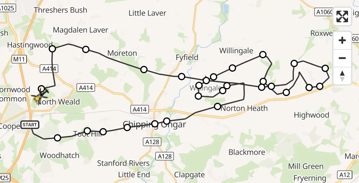 Flight route Police Helicopter Coopersale - North Weald Airfield, 01 October 2026, 11:35
