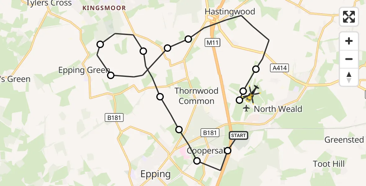 Flight route Police Helicopter North Weald Airfield - North Weald Airfield, 01 October 2026, 12:02