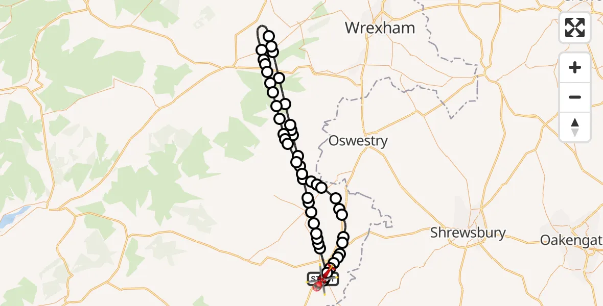 Flight route Air Ambulance Helicopter Welshpool Airport - Welshpool, 01 October 2026, 12:25