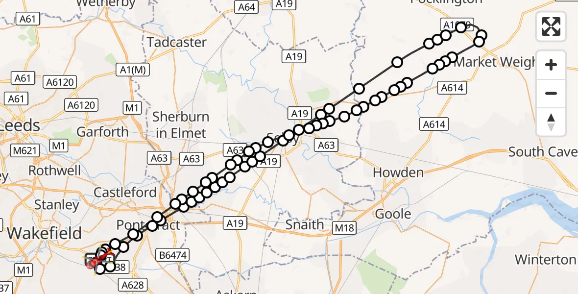 Flight route Air Ambulance Helicopter YAA Nostell Helicopter Port - YAA Nostell Helicopter Port, 01 October 2026, 12:28