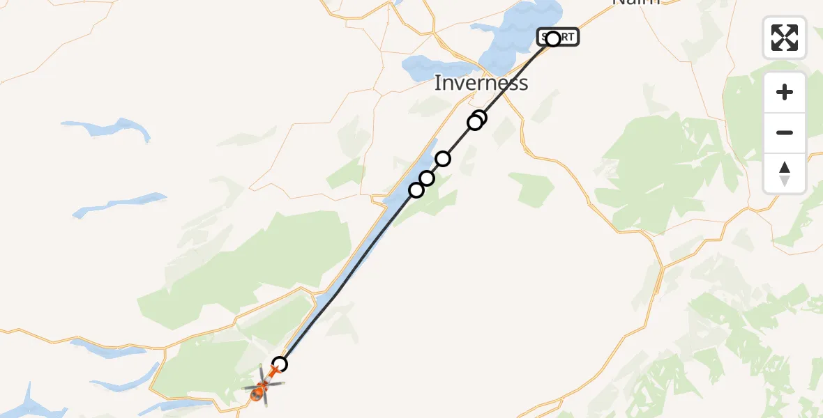 Flight route Coastguard Helicopter Inverness Airport - Invergarry, 01 October 2026, 12:28