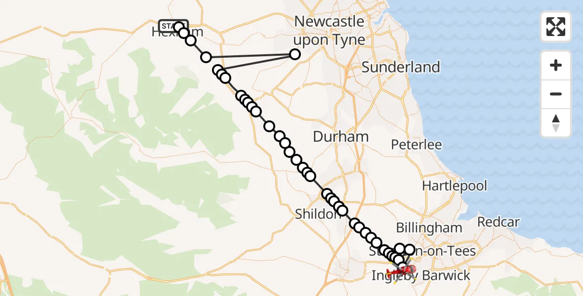 Flight route Air Ambulance Helicopter Acomb - Egglescliffe, 01 October 2026, 12:29