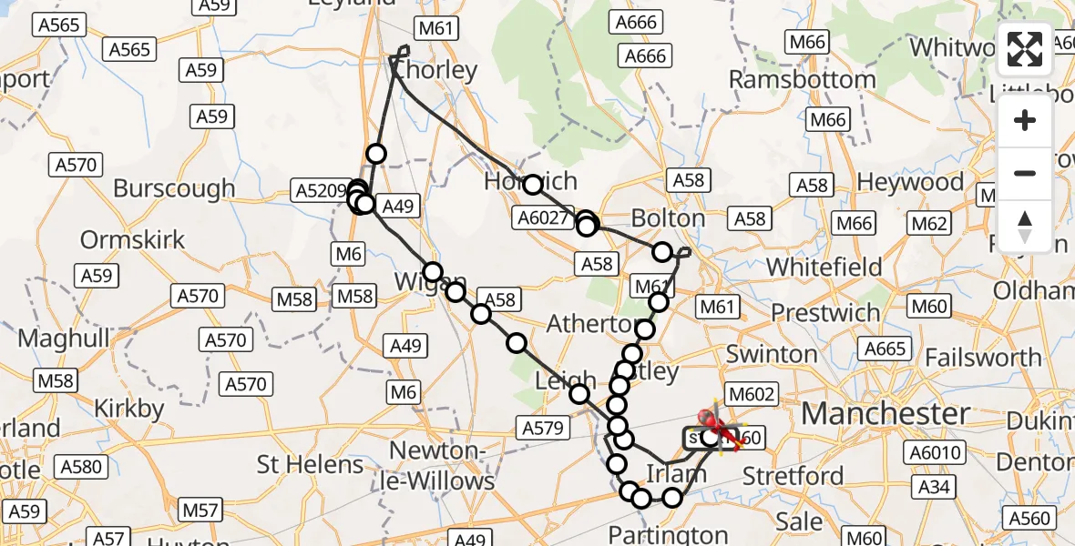 Flight route Air Ambulance Helicopter Manchester Barton Aerodrome - Manchester Barton Aerodrome, 01 October 2026, 12:38