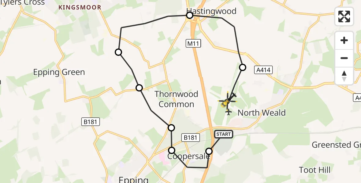 Flight route Police Helicopter North Weald Airfield - North Weald Airfield, 01 October 2026, 12:43