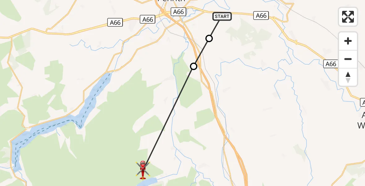 Flight route Air Ambulance Helicopter Brougham - Bampton, 01 October 2026, 13:15