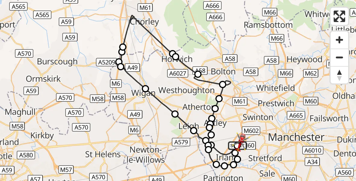 Flight route Air Ambulance Helicopter Manchester Barton Aerodrome - Manchester Barton Aerodrome, 01 October 2026, 13:16