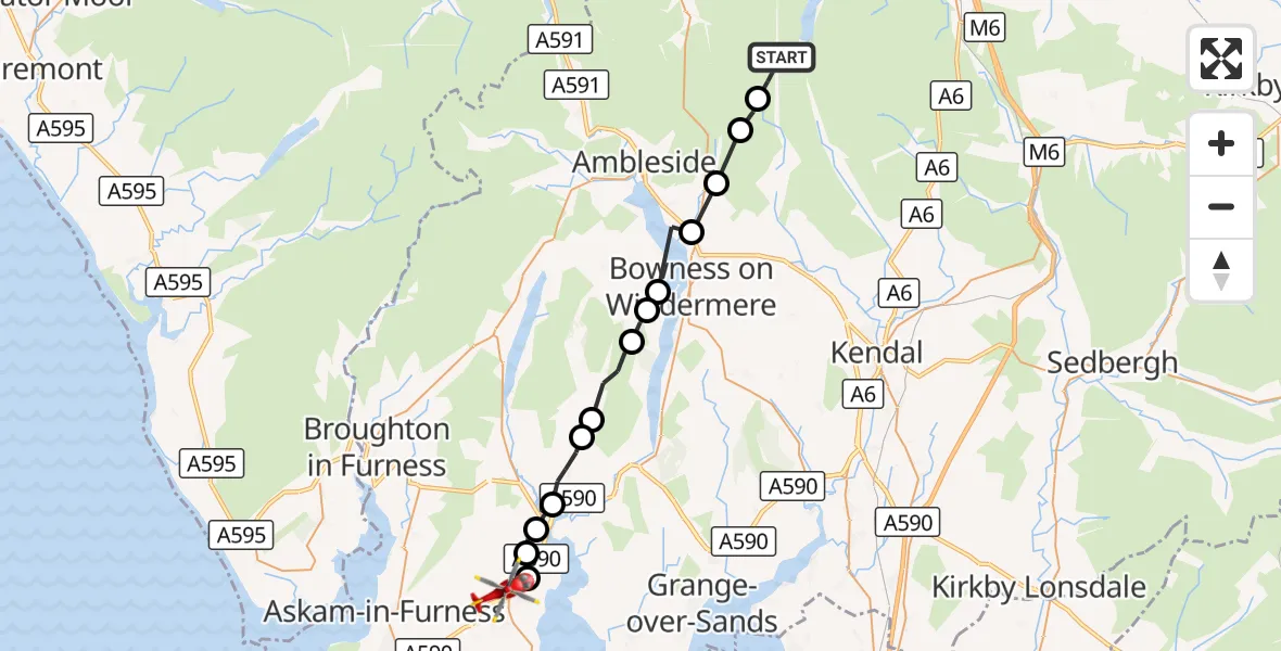 Flight route Air Ambulance Helicopter Shap Rural - Ulverston, 01 October 2026, 13:21