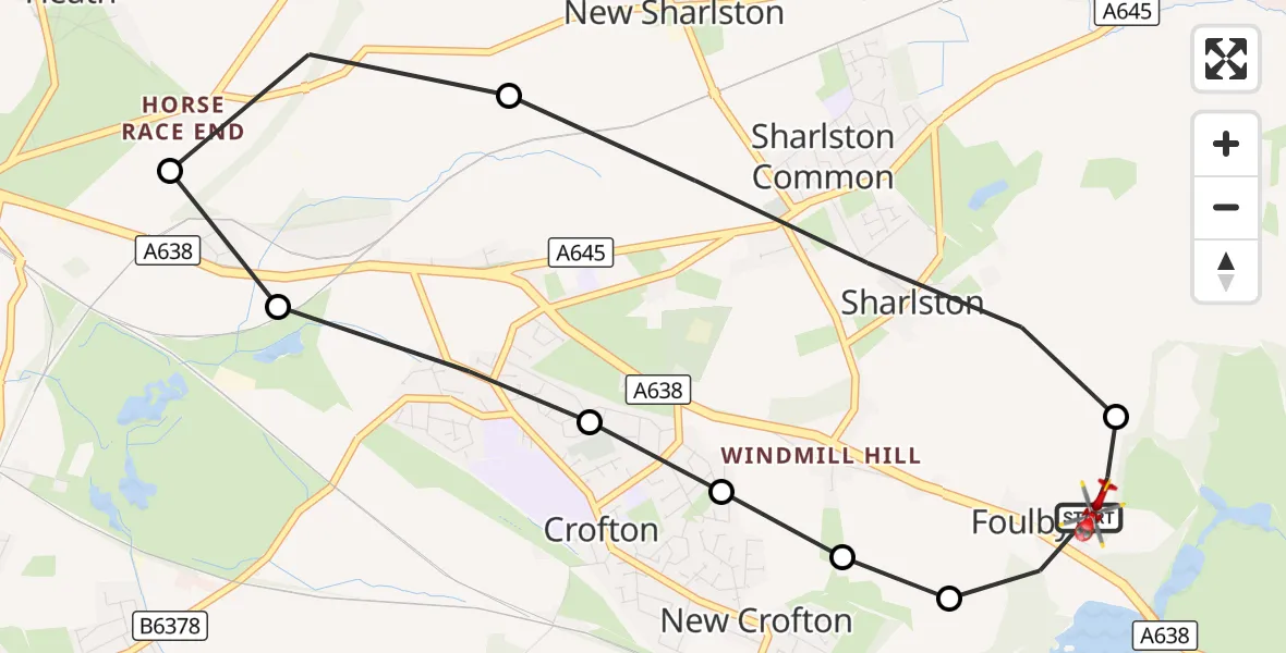 Flight route Air Ambulance Helicopter YAA Nostell Helicopter Port - YAA Nostell Helicopter Port, 01 October 2026, 13:28