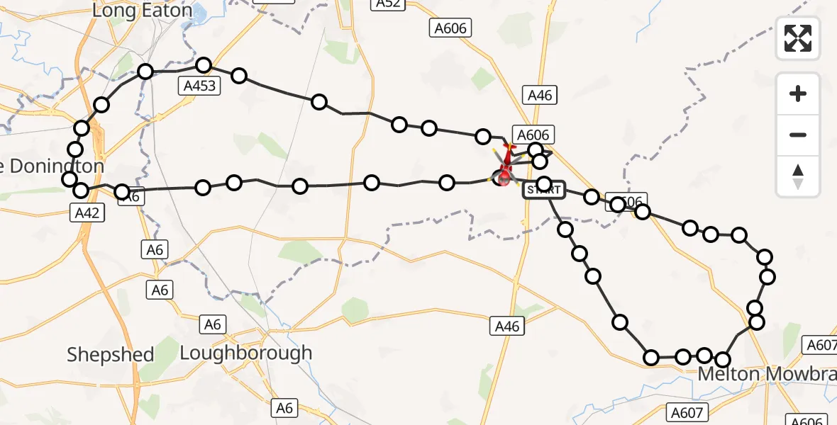 Flight route Air Ambulance Helicopter Rushcliffe - Widmerpool, 01 October 2026, 13:41