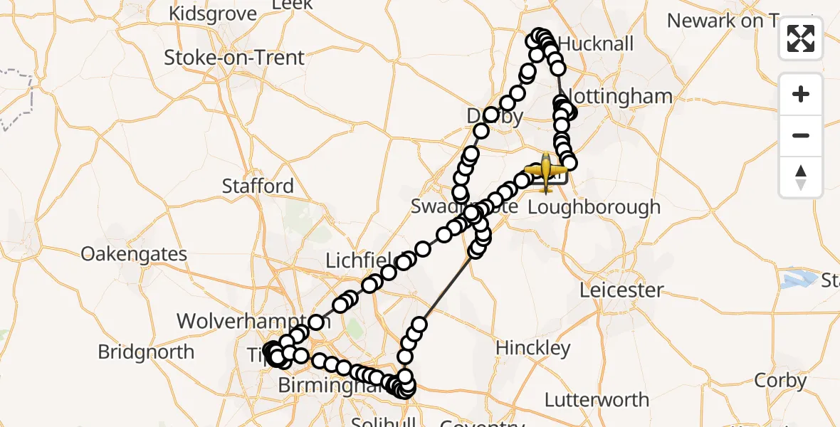 Flight route Police Aircraft East Midlands Airport - East Midlands Airport, 01 October 2026, 13:54