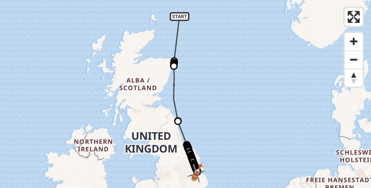 Flight route Coastguard Helicopter North Sea - Humberside Airport, 01 October 2026, 14:01