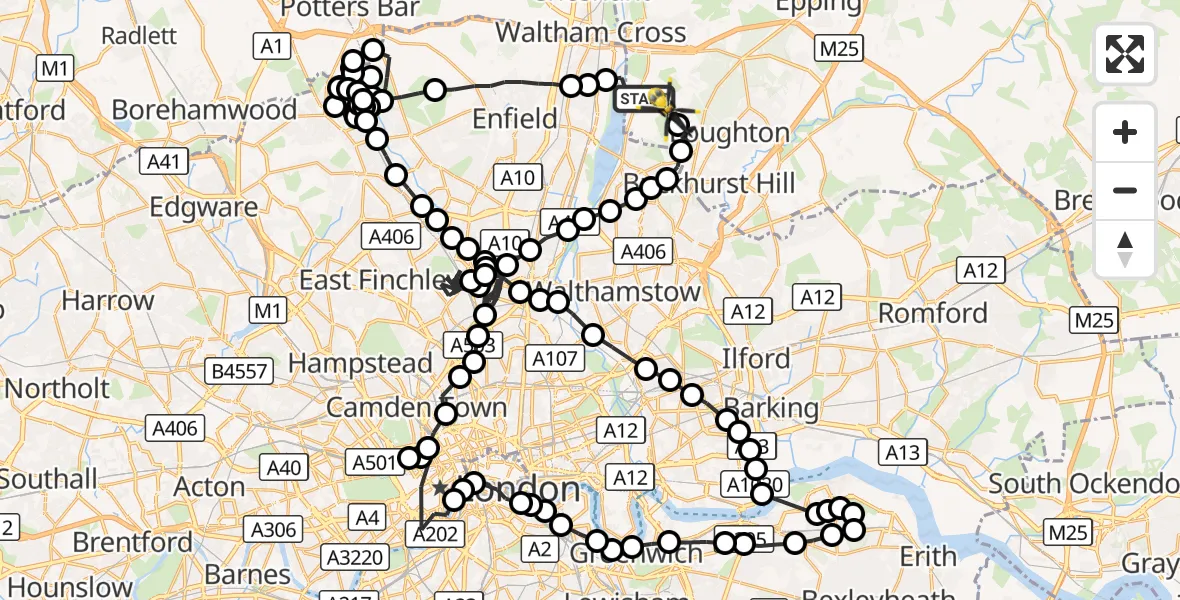Flight route Police Helicopter Epping Forest - Metropolitan Police Air Support Unit Lippitts Hill, 01 October 2026, 14:10