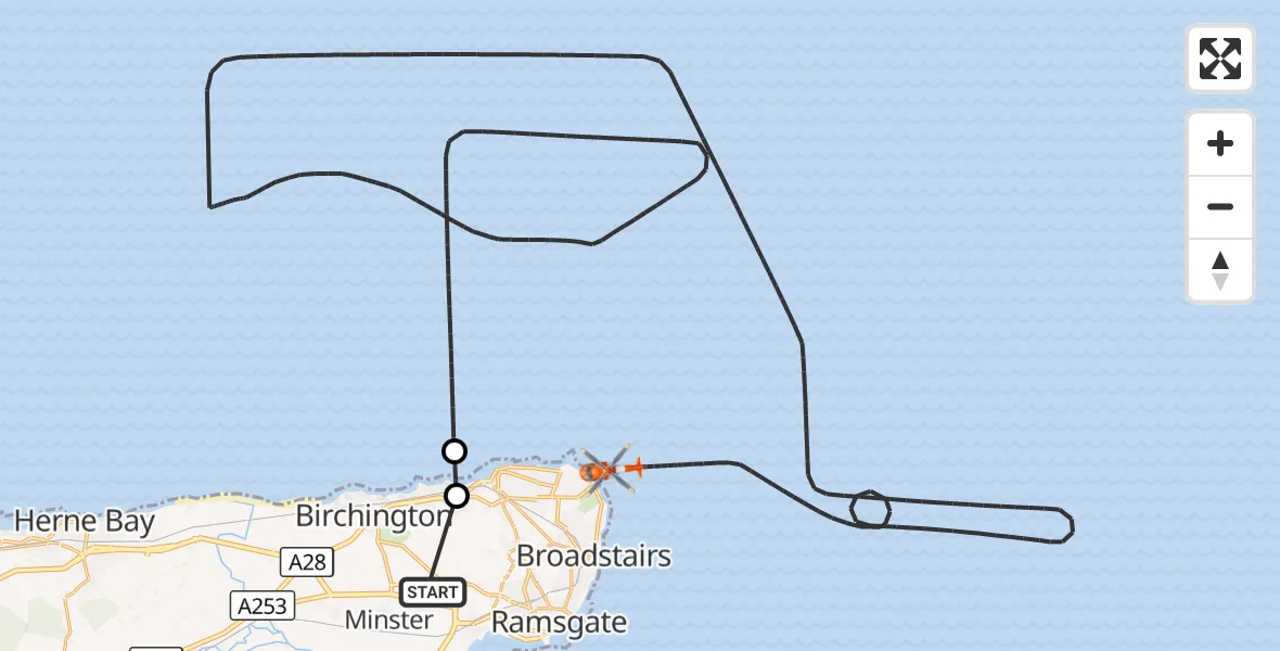 Flight route Coastguard Helicopter Manston Airport - North Sea, 01 October 2026, 14:40