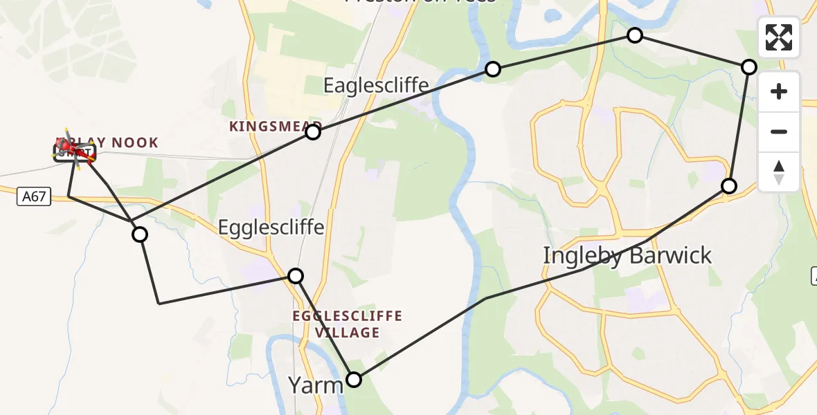 Flight route Air Ambulance Helicopter Egglescliffe - Egglescliffe, 01 October 2026, 15:04