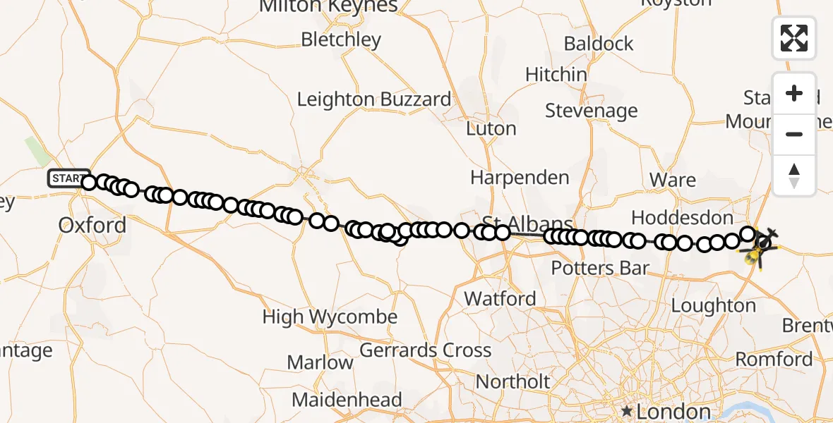 Flight route Police Helicopter Yarnton - North Weald Airfield, 01 October 2026, 15:14