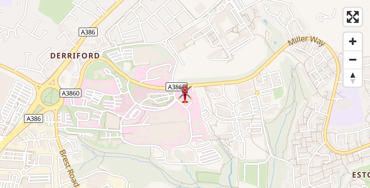Flight route Air Ambulance Helicopter Derriford Hospital - Derriford Hospital, 01 October 2026, 15:15