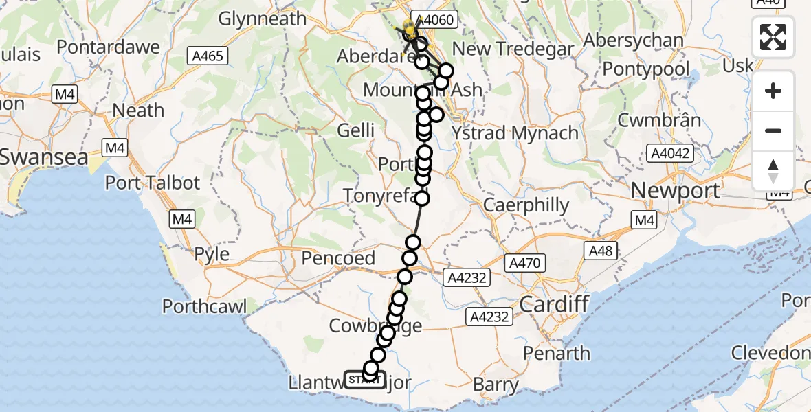 Flight route Police Helicopter Llanmaes - Abercanaid, 01 October 2026, 15:18