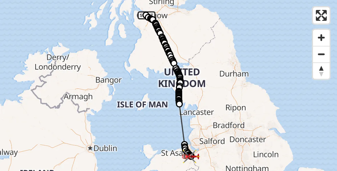 Flight route Air Ambulance Helicopter Glasgow Airport - Hawarden Airport, 01 October 2026, 15:22