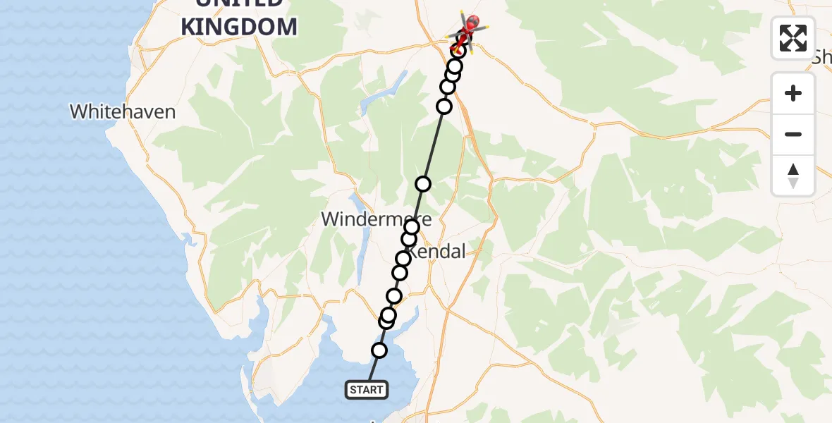 Flight route Air Ambulance Helicopter Lower Holker - Edenhall, 01 October 2026, 15:29