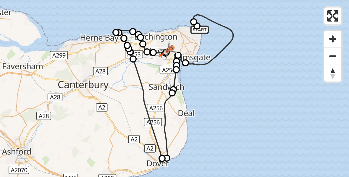 Flight route Coastguard Helicopter Thanet - Manston Airport, 01 October 2026, 15:49