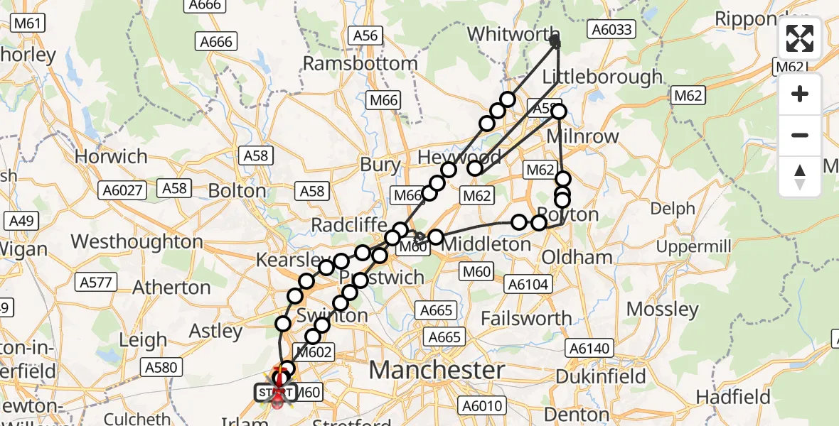 Flight route Air Ambulance Helicopter Manchester Barton Aerodrome - Manchester Barton Aerodrome, 01 October 2026, 15:51