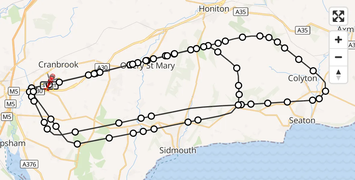 Flight route Air Ambulance Helicopter Exeter International Airport - Exeter International Airport, 01 October 2026, 16:00