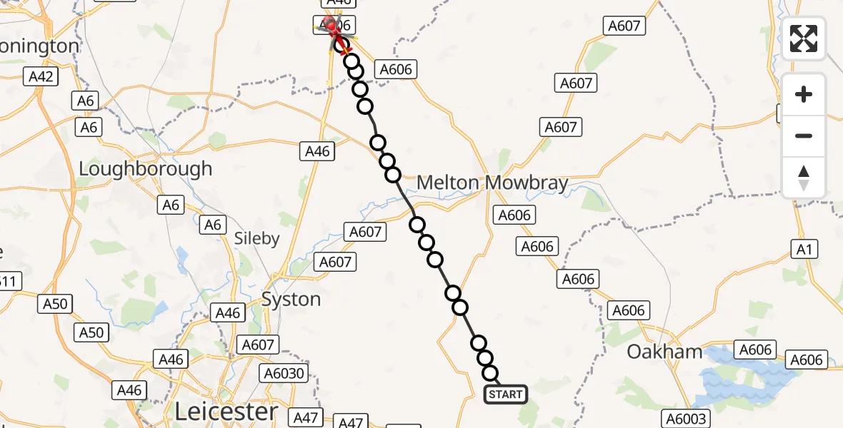 Flight route Air Ambulance Helicopter Owston - Hickling, 01 October 2026, 16:09